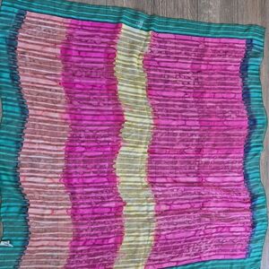 I Magnin Vintage French 100% Silk Vibrant Pink and Teal Scarf
